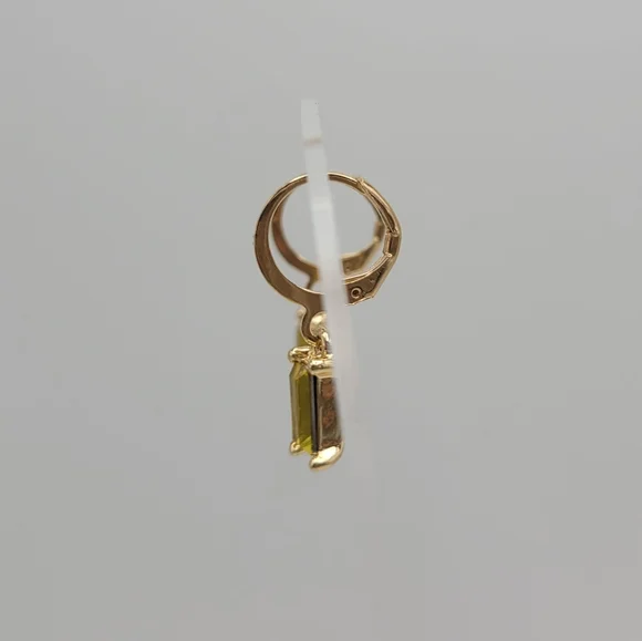 Citrine Yellow Gemstone Drop Huggie Earrings - Picture 2 of 4